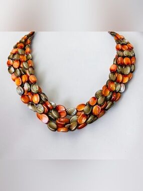 Vintage Hong Kong Dyed Shell Disc Multi-Strand Collar Necklace Organic Natural